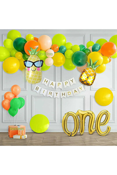 parti pera Meyve Temalı Balon Zincir Seti Ananas Folyo Balon Doğum Günü Balon...