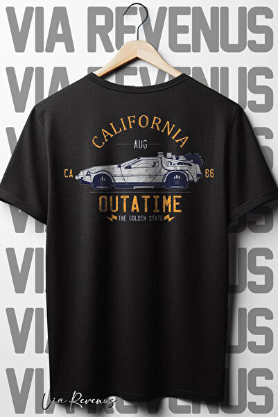 Vordevia Înapoi în viitor - Tricou negru oversize cu imprimeu pe spate, cu gu...