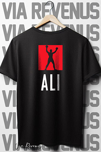 Vordevia Muhammed Ali Sırt Baskılı Bisiklet Yaka Siyah Oversize Geniş Kalıp T...