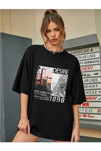 PERISENSE Tricou oversize unisex imprimat Desire Brooklyn 1898
