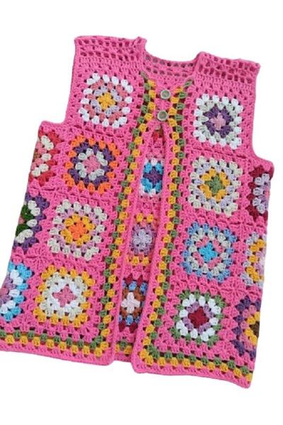 OYUNCAKPARK Renk Motifli Örgü Kız Bebek Yeleği