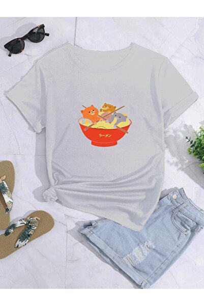 LAND MODA Μπλουζάκι Cat Ramen Printed Oversize