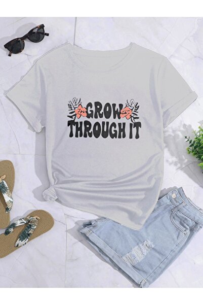 LAND MODA Υπερμεγέθη μπλουζάκι με στάμπα "Grow Through It".