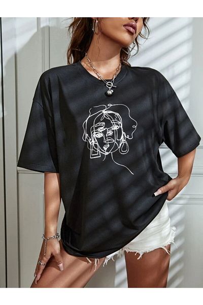 LAND MODA Tricou damă unisex cu imprimeu estetic