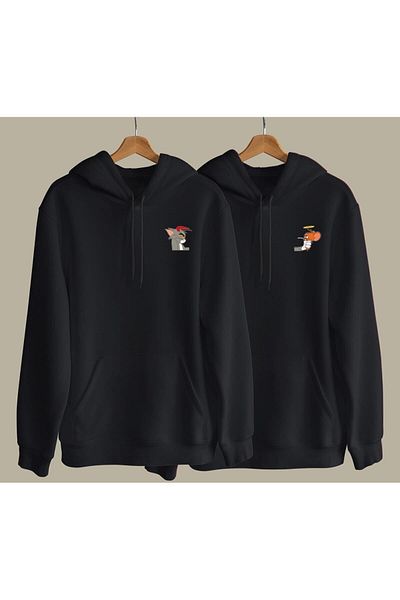 LAND MODA Tom and Jerry Patterned Lover Hooded Sweatshirt - Set of 2