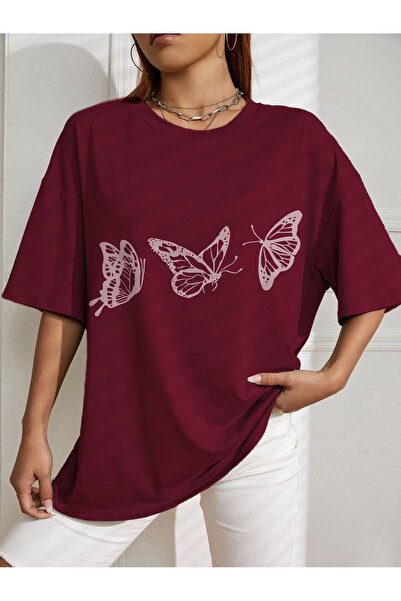 LAND MODA Oversized butterfly Printed t-shirt