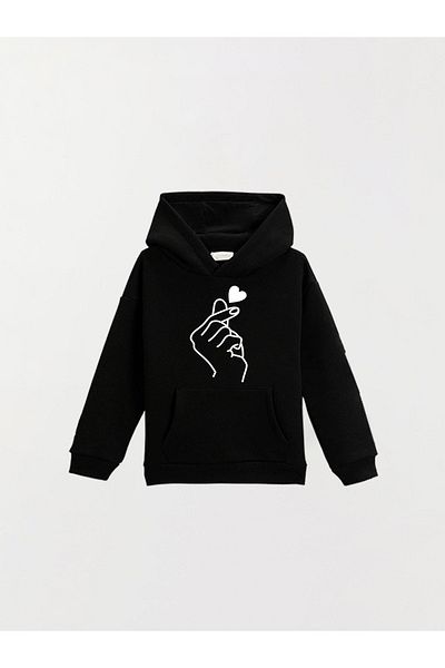 LAND MODA Детски унисекс суитшърт с качулка и щампа