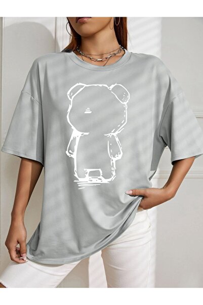 LAND MODA tricou oversize cu imprimeu urs