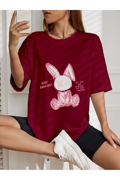 LAND MODA Μπλουζάκι με στάμπα Rabbit Oversize