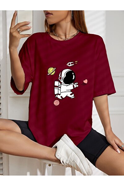 LAND MODA Oversized astronaut Printed T-SHIRT Printed