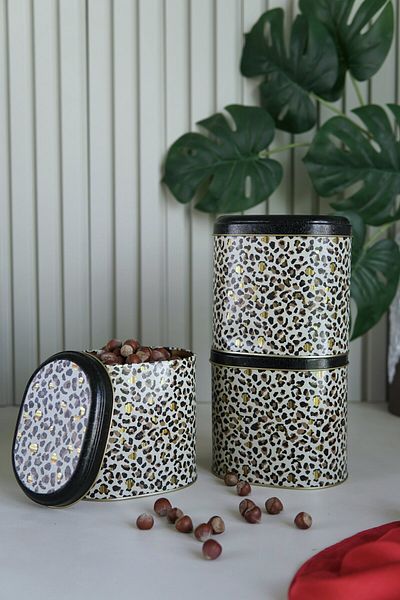 EVLE Erb07v4 Oval Metal Storage Container Set of 3, Leo