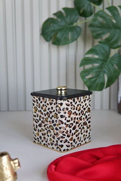 EVLE Er023-v4 Leo Patterned Square Metal Storage Container 12x12 Cm