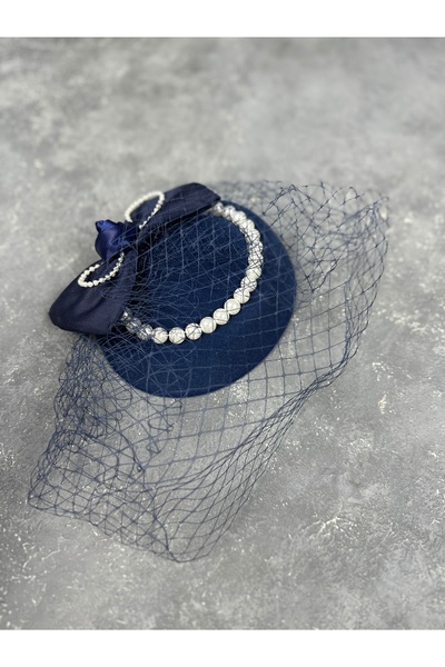 Limelia Șapcă de mireasă bleumarin - Pălărie de costum cu design cu fundă și ...