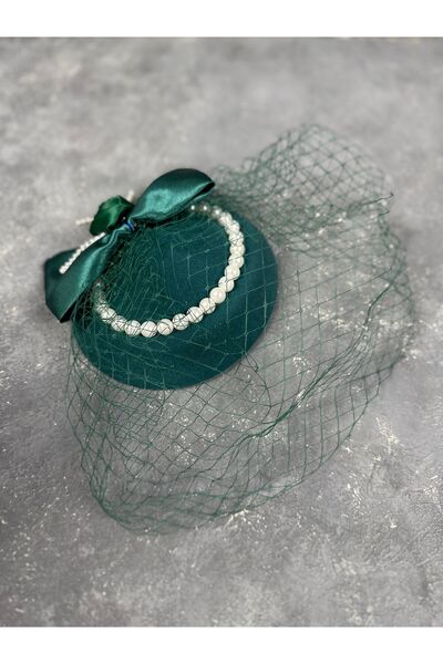 Limelia قبعة زفاف بتصميم فيونكة مزينة باللؤلؤ الأخضر