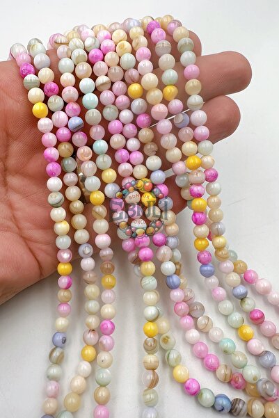 Ebruli Boncuk Doğal Renkli Sedef Boncuk Takı Yapımı Aksesuar Bead (1 Dizi)