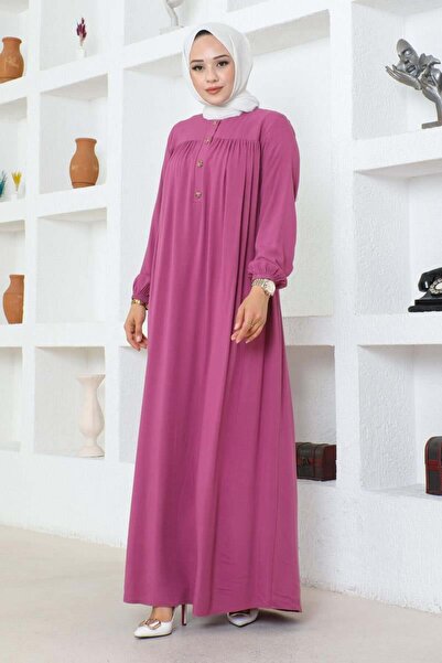 SGS Φόρεμα από βισκόζη Dusty Rose - Μισό κουμπί