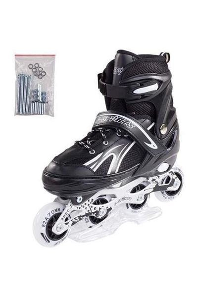 alpmodel Lighted Adjustable Silicone Wheel Metal Body Roller Skates with Bag