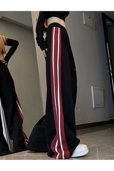 DENİKK Harajuku Black Oversize Sweatpants - Zip Detail and Double Stripe