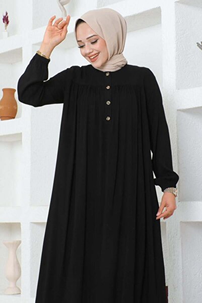SGS Black Viscose Dress - Half Buttoned