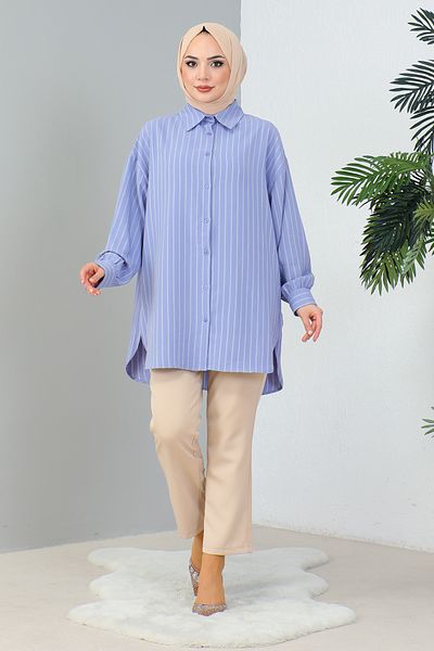 MODAQU Μπλε ριγέ πουκάμισο casual