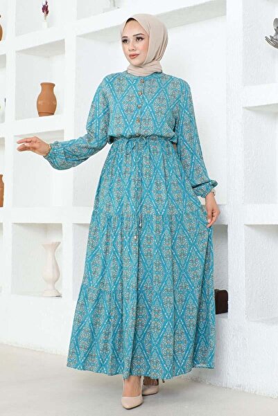 SGS Φόρεμα από βισκόζη με ΜΠΛΕ σχέδιο - με κορδόνια