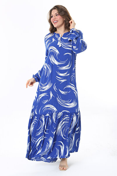 Şans Nagy méretű hosszú ujjú Saks ruha réteges szoknyával - viszkóz 65N33526