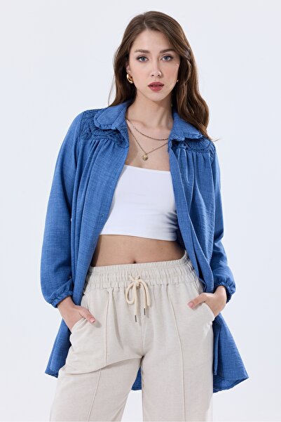 MD trend Oversize Linen Tunic - Women's, Lace Detailed Shirt