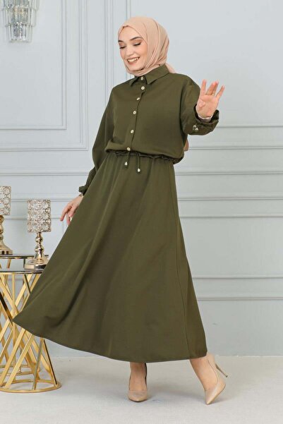 MG كاكي - طقم حجاب برباط