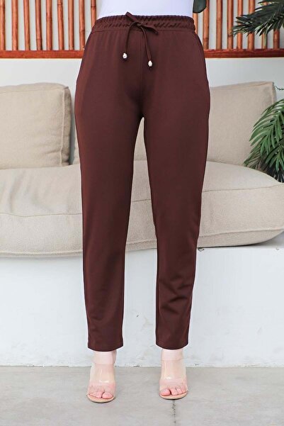 MG Γυναικείο καφέ παντελόνι με κορδόνια