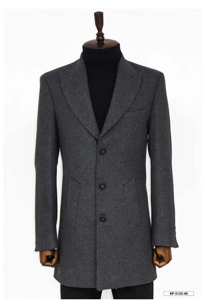 Wessi Füme Geniş Yaka Yün Erkek Kaban - Wessi