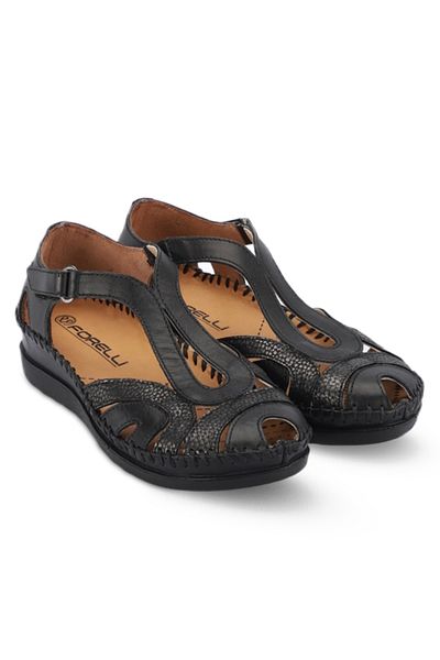 Forelli Sally-G 22521 Black Skin Leather Comfort Women's Sandals