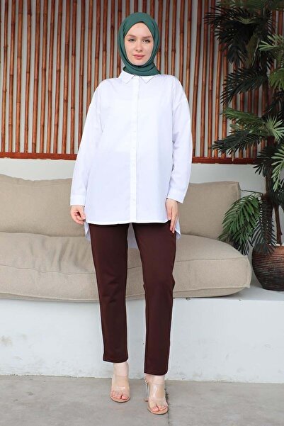 MG Γυναικείο καφέ παντελόνι με κορδόνια