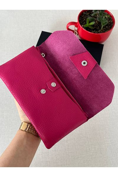 DERKON Pink Genuine Leather Wallet - Natural Model, with Phone Compartment