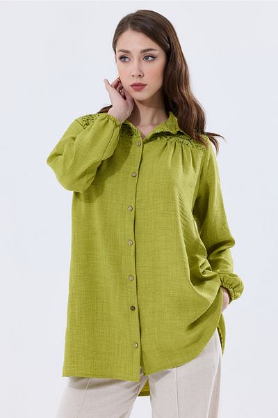 MD trend Oversize Linen Tunic - Women's, Lace Detailed Shirt