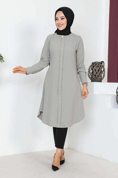 SGS GRAY Hijab Tunic - Button Detailed