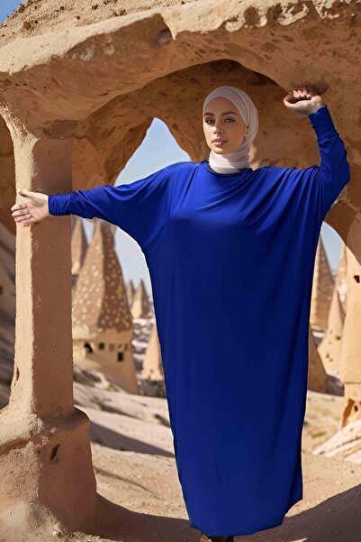 Genel Markalar Yarasa Kol Salaş Elbise SAKS MAVİSİ