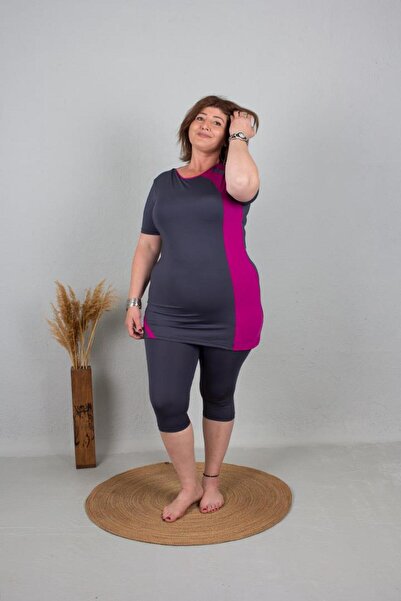 Truva XXL Μαγιό ημι-χιτζάμπ με πολύχρωμο καλσόν - Μεγάλο μέγεθος M7521Y