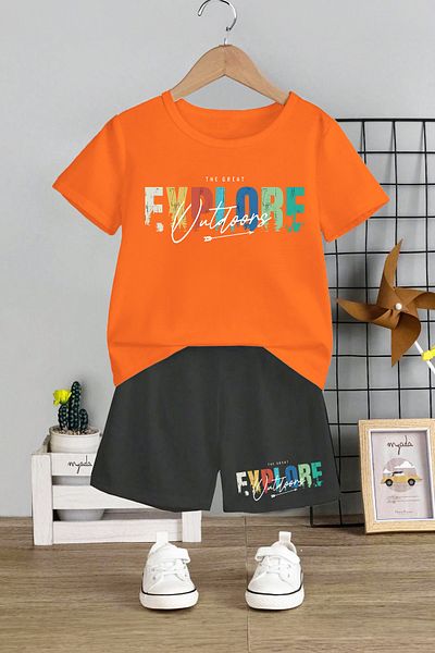 MYADA Set 2 piese pentru copii cu imprimeu Explore - Gâtul turn și pantaloni scurți elastici 11202