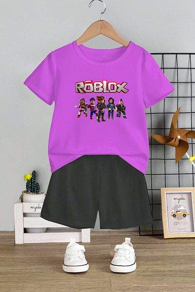 MYADA Roblox Printed Children's Set - Crew Neck, Elastic Shorts, Set of 2 11001