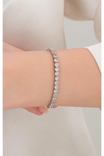 Tmt Silver 4 mm Gümüş Beyaz Zirkon Taşlı Pırlanta Modeli Rodyumlu Su Yolu Bil...