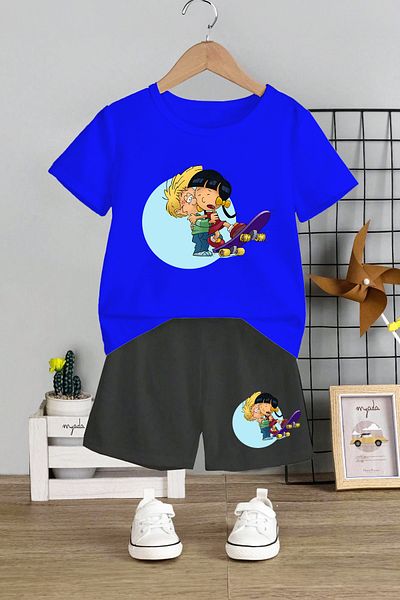 MYADA Cedric and Chen Printed Children's Set with Crew Neck and Elastic Shorts - 12440