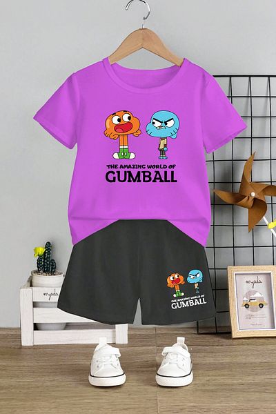MYADA Gumball Printed Crew Neck Elastic Kids Set - Set of 2 11053