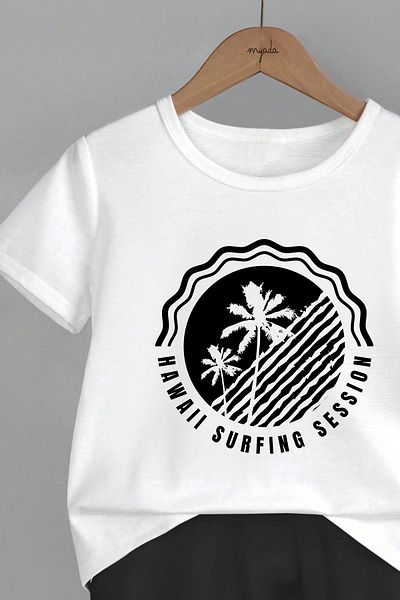 MYADA Hawaii Surfing Printed 2-Piece Kids Set - Crew Neck and Elastic Shorts 11295