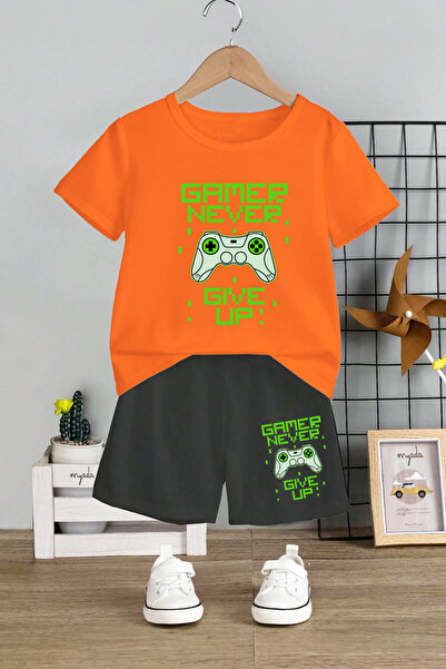 MYADA Set de copii din 2 piese imprimat Gamer Never Give Up - Gât dublu 20013