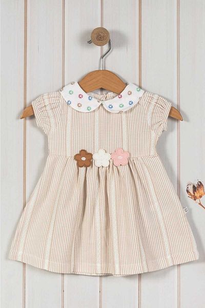 dinamik çocuk 100% Cotton Baby Collar Floral Dress for Baby Girl/Child - Organic Gathered Sleeve