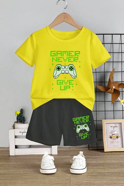 MYADA Gamer Never Give Up Printed 2-Piece Kids Set - Crew Neck 20013