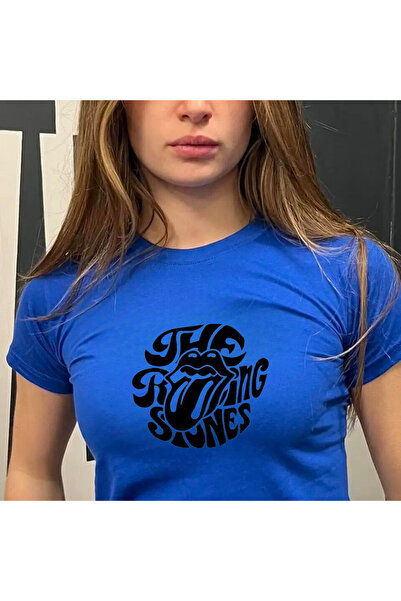 Violon Μπλε γυναικείο μπλουζάκι The Rolling Stones Model Crop Body