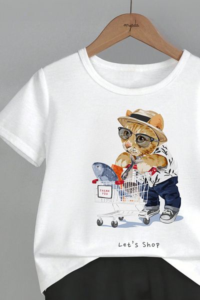 MYADA Crew Neck Kids Set - Cat Printed, Lettered Holiday Set of 2 12705