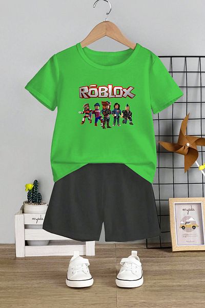 MYADA Roblox Printed Children's Set - Crew Neck, Elastic Shorts, Set of 2 11001