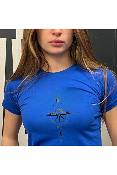 Violon Blue Ice Mountain Compass Model Women's Crop Body T-Shirt